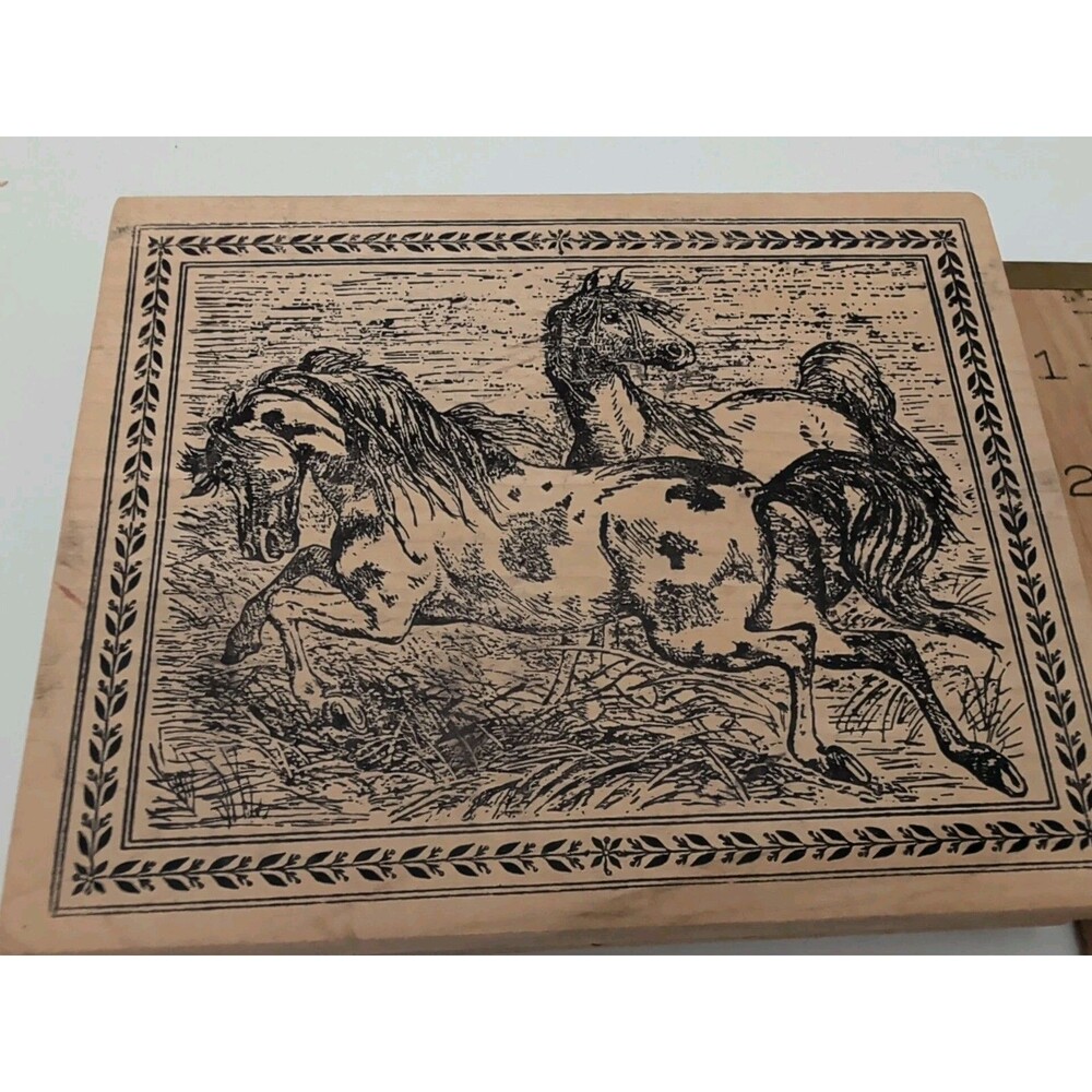 WILD HORSES GALLOP Country Ranch Animal WILDLIFE MAGENTA Canada  RUBBER STAMP